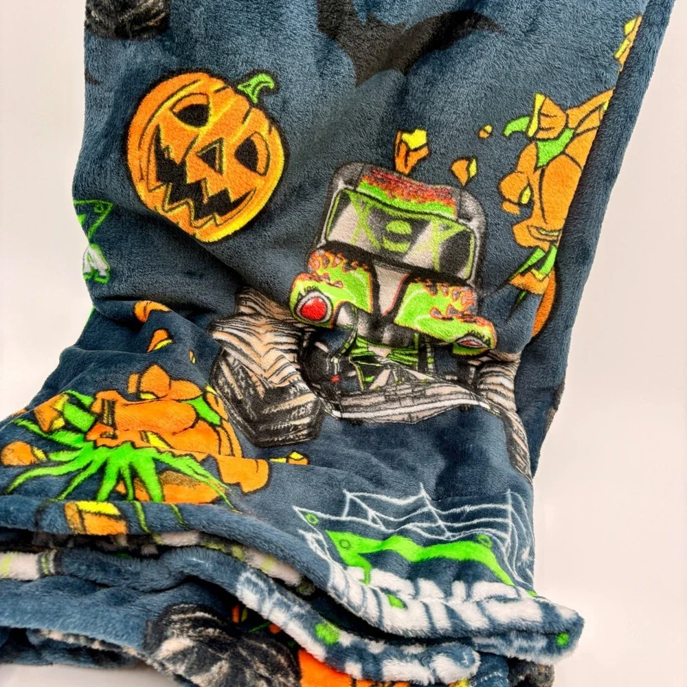 Monster Jam Halloween Grave Digger Plush Throw Blanket 50x70 Halloween Pumpkin